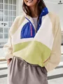 Jersey de forro polar sherpa color-block moderno con cuello alto y bolsillo con cremallera - Albaricoque y Verde