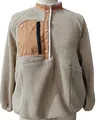 Sudadera corta de forro polar beige con cuello alto y bolsillo con cremallera en contraste - Albaricoque