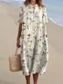Casual midi-jurk voor dames met bloemenprint en Peter Pan-kraag in een zonnige strandsetting - XS / Jurk (Stijl 17) Crème Meerkleurige Kleine Bloemenprint