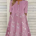 Elegant V-neck long floral print dress for women in a stylish mauve pink finish - S / Set / Pink and Yellow Floral