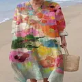 Colorful vintage floral print V-neck maxi dress with long sleeves for women fashion - S / Dresses / Colorful Abstract Floral Print (Fig 25)