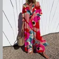 Elegant floral print maxi dress with lapel collar and long sleeves for women - S / Dresses / Multi-color Floral Print
