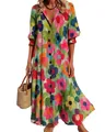 Vibrant colorful floral print maxi dress with V-neck and front buttons for women. - S / Dresses / Colorful Artistic Floral