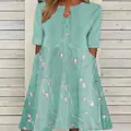 Elegant mint green floral print V-neck midi dress with short sleeves for stylish women - S / Top And Bottom / Green Pink Flower