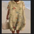 Lange zomerjurk 2025 met bloemenprint en een elegante Peter Pan-kraag op het strand - XS / Jurk (Vintage Bloemen - Stijl 30)