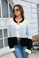 Cárdigan de punto a rayas con bloques de colores para mujer con cuello redondo y botones - S / Tops / Negro