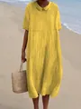 Casual gele maxi-jurk met poppenkraag van gestructureerd linnen voor de zomerdagen - XS / Dresses / Teder Geel