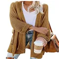 Detailed view of casual women's long-line mustard yellow knit cardigan with loose fit - S / Top (T4093) / Camel