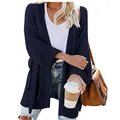 Detailed view of an oversized navy blue knit cardigan for women with open front. - S / Top (T4093) / Sapphire Blue
