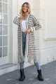 Bohemian multi-colored plaid long knit cardigan with elegant fringe hem detail in street style - Orange
