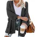 Detailansicht eines grauen Damen-Strickcardigans in langem, lässigem Streetstyle. - Dunkelgrau