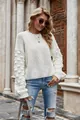 Women's stylish white knitted pullover sweater with unique textured bubble sleeves detail - S / Tops / White