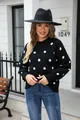Women's black oversized knit sweater featuring white polka dots and crew neck - S / Tops / Black