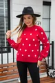 Fashionable red knitted pullover sweater with white polka dots pattern for elegant women - S / Tops / Red