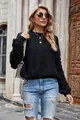 Fashionable black knit pullover sweater featuring oversized sleeves for women - S / Tops / Black
