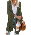 Detailed view of women's olive green mid-length knitted cardigan with ribbed cuff details - S / Top (T4093) / Army Green