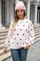 Casual oversized white knitted pullover sweater with bold red polka dots for women - S / Tops / White