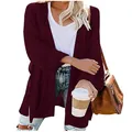 Cozy maroon oversized knit cardigan for women with long sleeves and open front design. - S / Top (T4093) / Burgundy