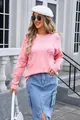 Stylish pink plus size long sleeve crew neck sweater featuring a bold red floral pattern - S / Tops / Pink