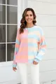 Soft pastel striped patchwork crewneck knitted sweater for women in spring seasons. - S / Tops / Pink