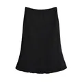 Vue détaillée du tissu noir lisse et de l'ourlet en ligne A de la jupe mi-longue - S / Noir