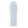 Élégante jupe longue moulante bleu clair avec détail de taille froncée - S / Bas / Bleu Clair (Jupe)