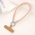 Luxury rhinestone phone wrist strap with beige connector patch for anti-lost use - Checkered Rhinestone Charm (K5362) / Champagne