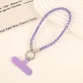 Purple rhinestone wrist lanyard with silver ring and matching silicone phone insert - Gemstone Tiny Beads Charm (K5566) / Purple