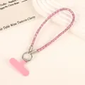 Elegant pink rhinestone phone wrist strap with metal ring and attachment tab - Gemstone Tiny Beads Charm (K5567) / Pink