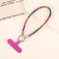 Colorful rainbow rhinestone phone wrist strap lanyard with hot pink secure attachment - Charm / Small Bead Charm with Connector (K5570) / Colorful