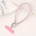 Sparkling pink rhinestone phone wrist strap lanyard with silver metal lobster clasp - Charm / Checkered Rhinestone Charm (K5360) / Pink