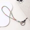 Colorful rainbow rhinestone phone lanyard wrist strap with durable silver metal ring. - Charm / 4mm Short Diamond Chain (K464) / Rainbow