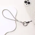 Elegant sparkling silver rhinestone phone wrist strap with circular metal ring attachment - Charm / 4mm Short Diamond Chain (K465) / White