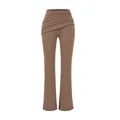 Pantalon évasé marron de qualité avec détail de taille drapée asymétrique pour femme - S / Bas / Brun Mocha