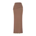 Détail montrant l'élégant drapé à la taille haute de cette jupe longue marron - S / Bas / Brun Mocha