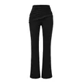 Détail de la taille froncée asymétrique sur ce pantalon évasé noir - S / Bas / Noir