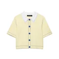 Yellow short-sleeved knit shirt featuring a white collar and blue contrast stitching - S / Tops / Light Yellow