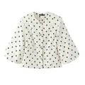 Blazer vintage français blanc à pois noirs avec boutons décoratifs en forme de fleurs - S / Hauts / Pois Blancs