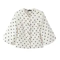 Elegant French retro white polka dot blazer featuring puff sleeves and unique rose buttons - S / Tops / White Polka Dot