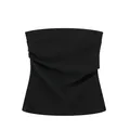 Detail der eleganten Raffung an einem schmal geschnittenen schwarzen trägerlosen Top - XS / Oberteile / Schwarz