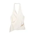 Elegant off-white satin halter neck wrap top for women featuring a smooth, silky finish. - XS / Tops / White