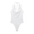 Detailed front view of a minimalist white lace halter neck sleeveless bodysuit design - White