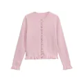 Cárdigan de punto rosa elegante con cuello redondo y adornos de volantes modernos - S / Tops / Rosa