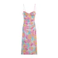 Robe midi en maille à imprimé floral d'été avec bretelles et détails froncés - XS / Imprimé