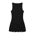 Vue arrière détaillée d'une élégante robe courte noire sans manches avec ourlet à volants. - S / Noir