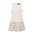 Robe courte beige sans manches avec jupe à volants et nœuds élégants pour femmes - S / Beige