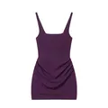Dark purple sleeveless bodycon mini dress with square neck and ruched detailing - Purple