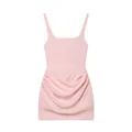 Elegant light pink sleeveless bodycon mini dress with ruched front and square neck. - Pink