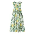 Detailed front view of a vibrant tropical pineapple print bustier style maxi dress - XS / Dresses / Printed