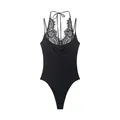 Detailed view of elegant black lace halter sleeveless bodysuit for women - XS / Top (0085310) / Black
